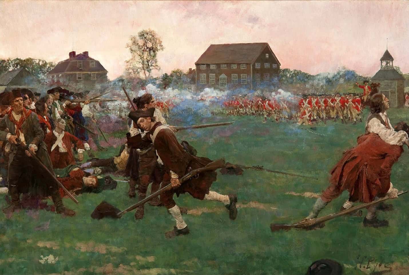 Battle scene with militia and British forces