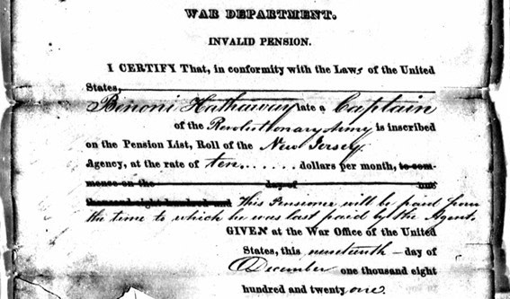 Revolutionary War pension document